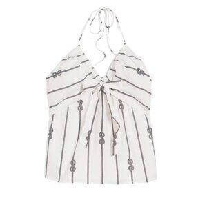 Neutral Halter Top White 6 Nautical Rope Flowy Coastal Resort Preppy Chic Artsy